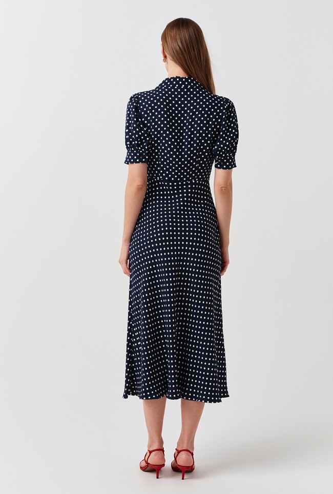 Wilma Polka Dot Collared Midi Dress