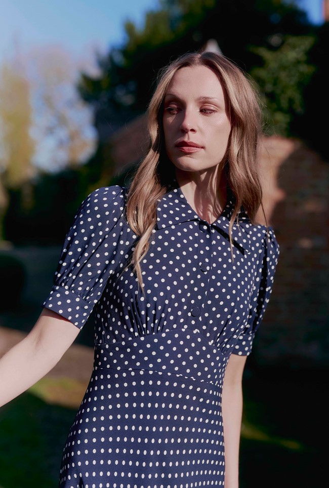 Wilma Polka Dot Collared Midi Dress