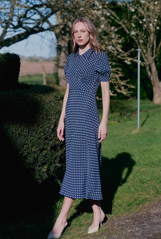 Wilma Polka Dot Collared Midi Dress