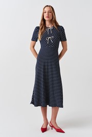 Louisa Polka Dot Tie Front Midi Dress