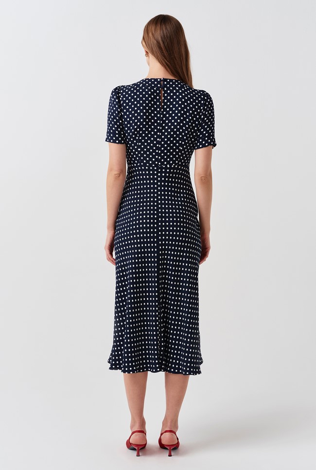 Louisa Polka Dot Tie Front Midi Dress
