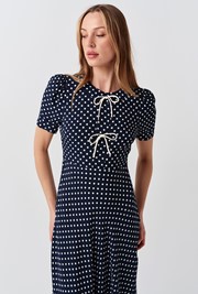 Louisa Polka Dot Tie Front Midi Dress