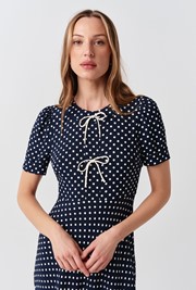 Louisa Polka Dot Tie Front Midi Dress