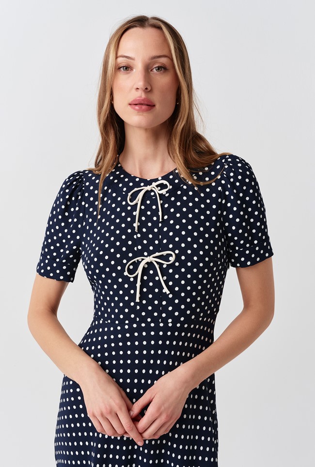 Louisa Polka Dot Tie Front Midi Dress