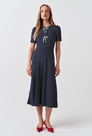 Louisa Polka Dot Tie Front Midi Dress