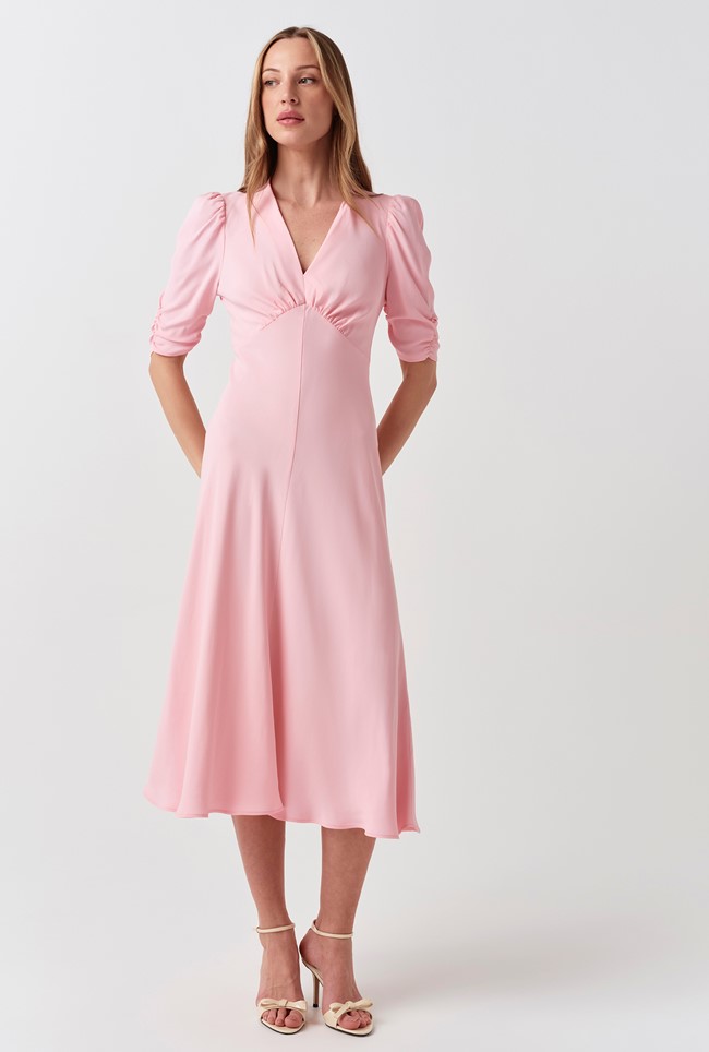 Mia Crepe V Neck Midi Dress