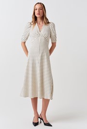 Mia Polka Dot Crepe V Neck Midi Dress
