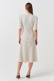 Mia Polka Dot Crepe V Neck Midi Dress