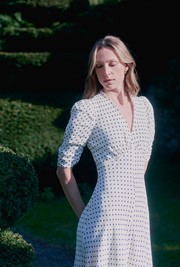 Mia Polka Dot Crepe V Neck Midi Dress