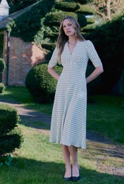 Mia Polka Dot Crepe V Neck Midi Dress