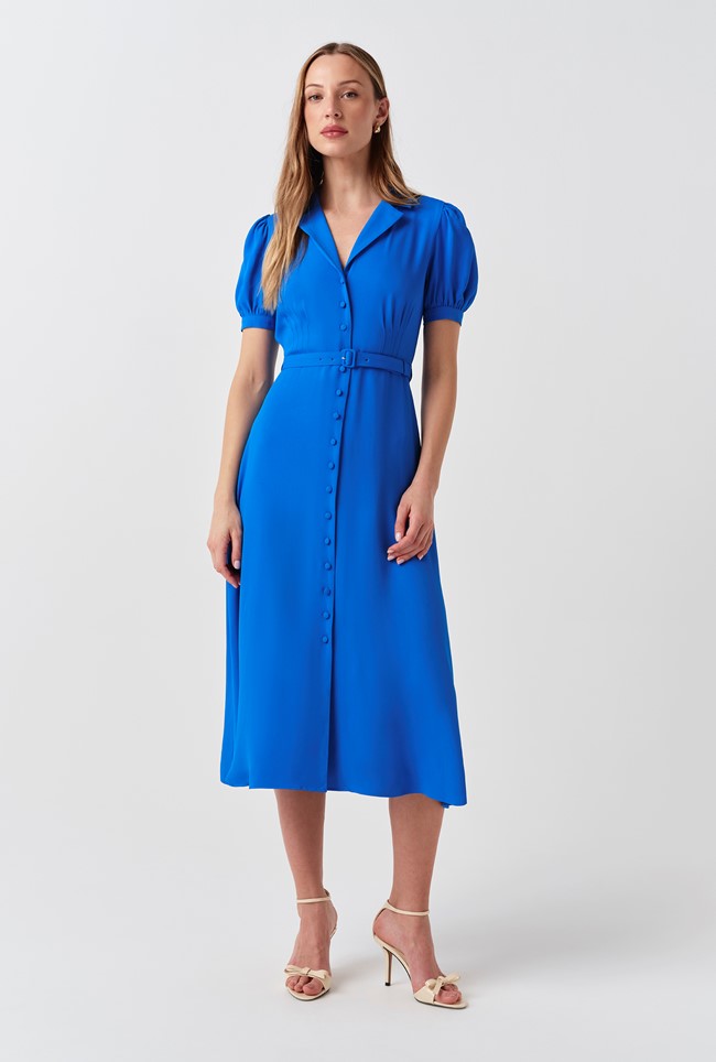 Phoebe Crepe Collared Button Down Dress
