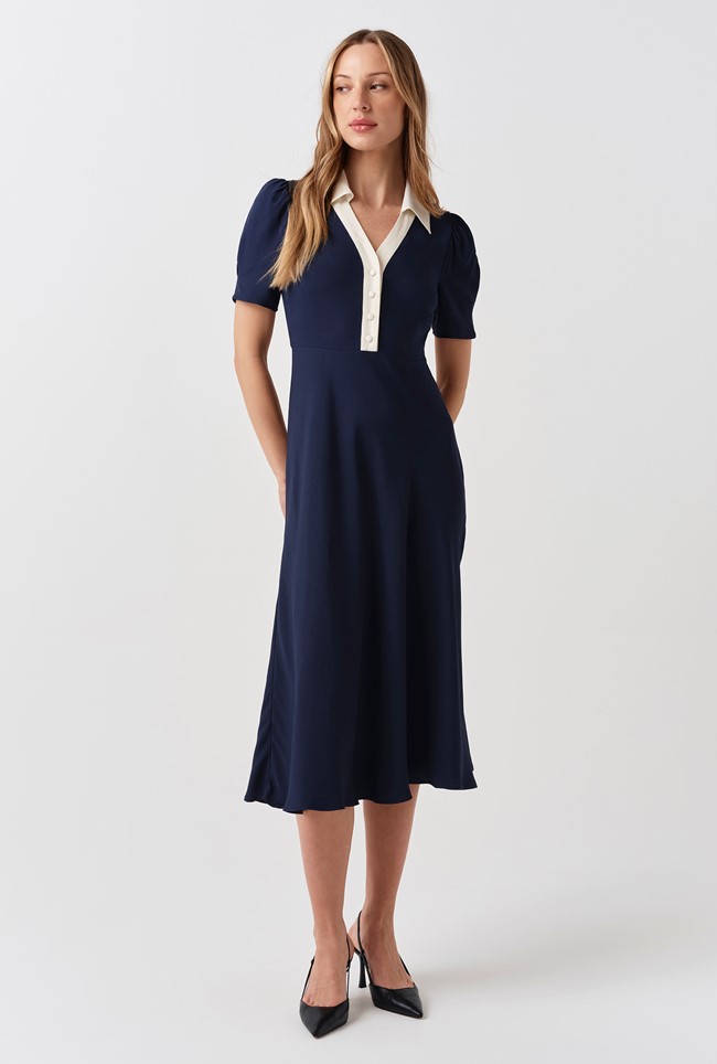 Elodie Contrast Collar Midi Dress