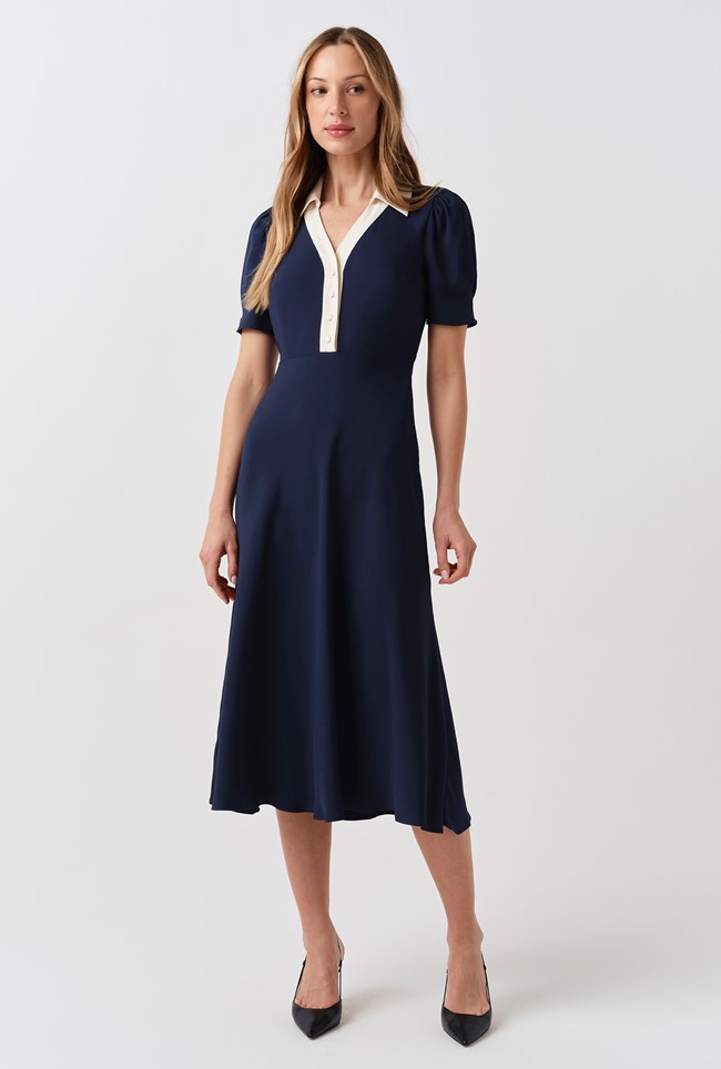 Elodie Contrast Collar Midi Dress