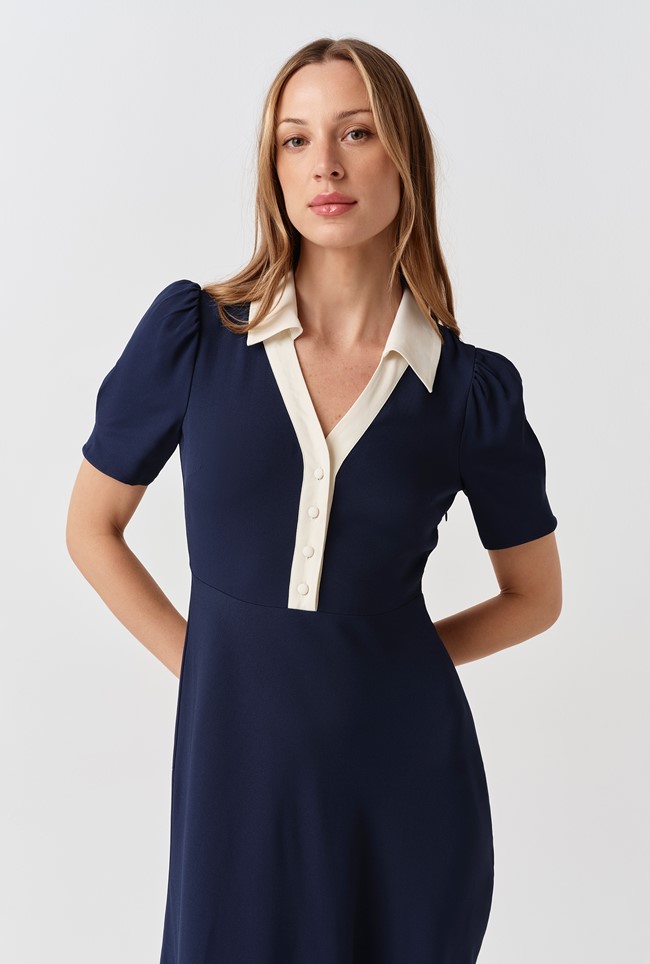 Elodie Contrast Collar Midi Dress