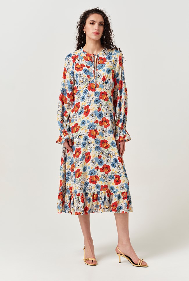 Georgie Tie Neck Crepe Midi Dress