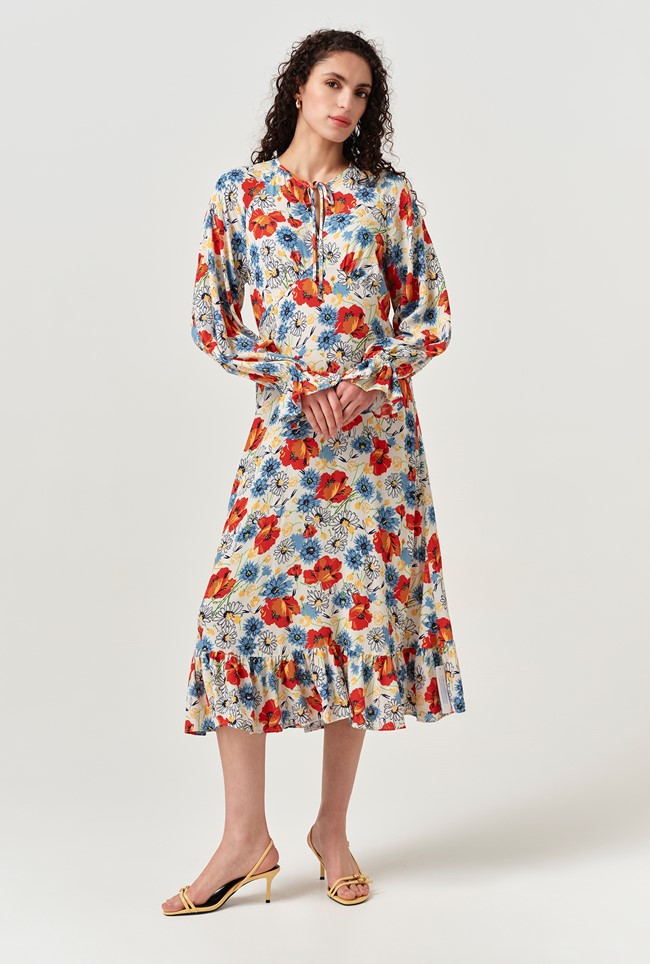Georgie Tie Neck Crepe Midi Dress