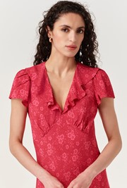 Kimmy Dotty Floral Frill Neck Crepe Midi Dress