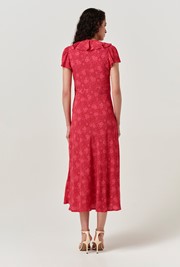 Kimmy Dotty Floral Frill Neck Crepe Midi Dress