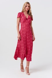 Kimmy Dotty Floral Frill Neck Crepe Midi Dress