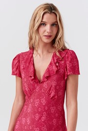 Kimmy Dotty Floral Frill Neck Crepe Midi Dress