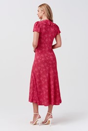 Kimmy Dotty Floral Frill Neck Crepe Midi Dress