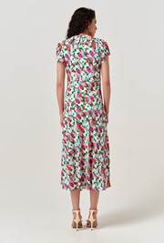 Kimmy Tulip Floral Frill Neck Crepe Midi Dress