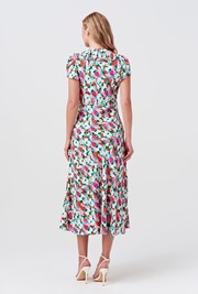 Kimmy Tulip Floral Frill Neck Crepe Midi Dress