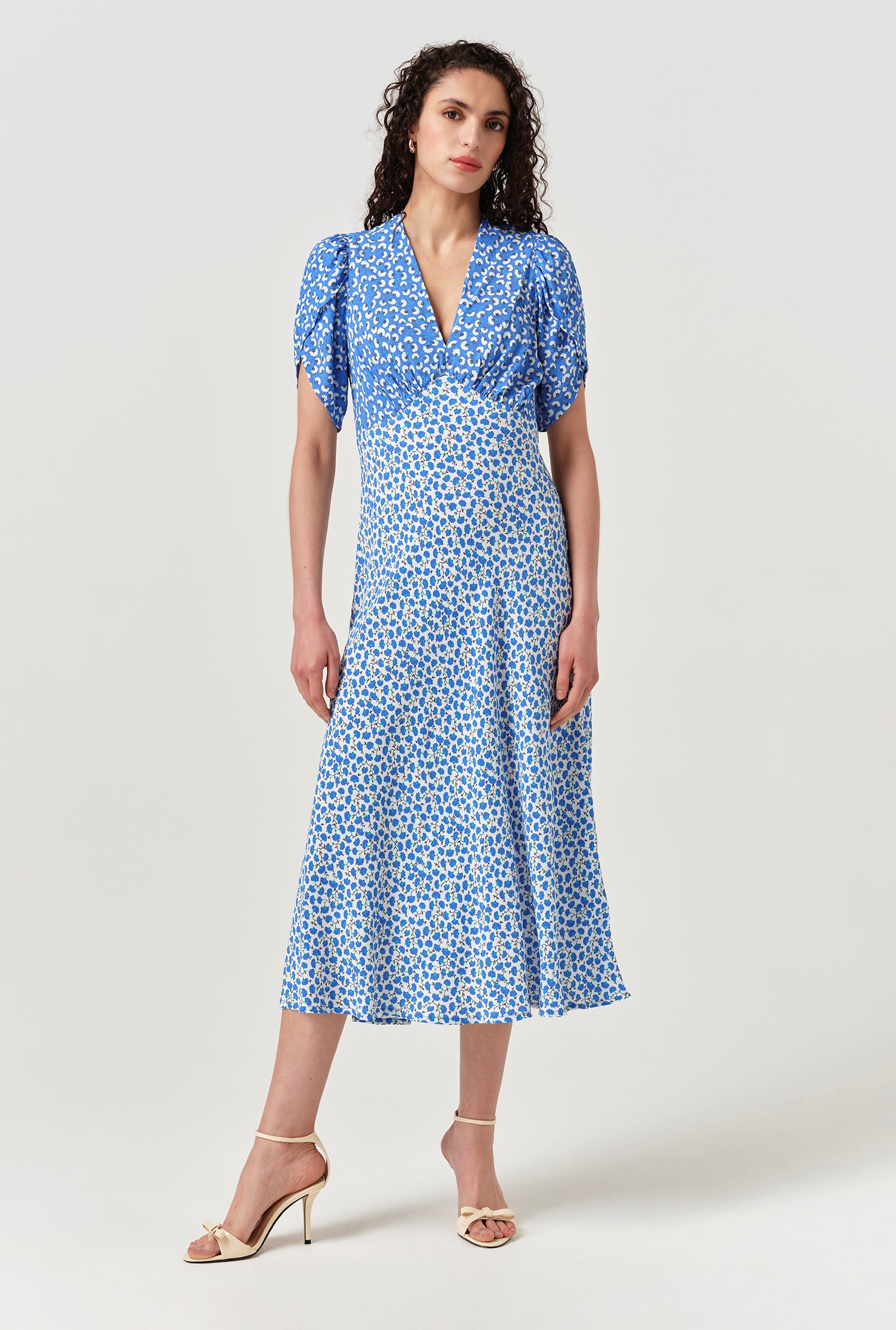 Ghost Faye Floral Crepe Midi Dress