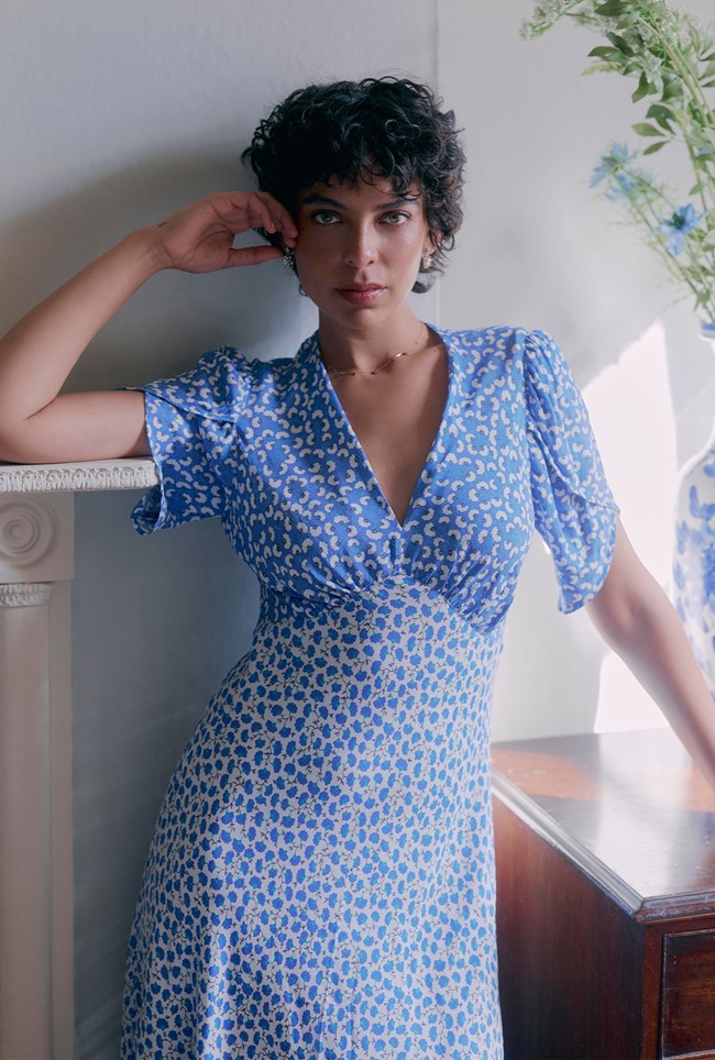 Faye Floral Crepe Midi Dress