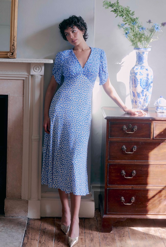 Faye Floral Crepe Midi Dress
