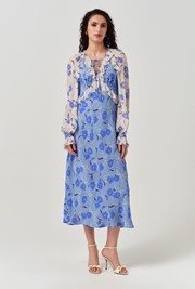 Naomi Floral Long Sleeve Frill Midi Dress