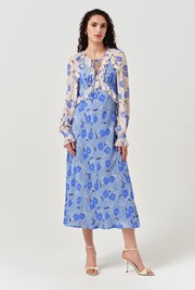 Naomi Floral Long Sleeve Frill Midi Dress