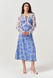 Naomi Floral Long Sleeve Frill Midi Dress