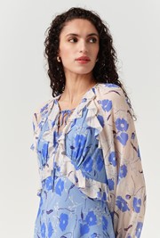Naomi Floral Long Sleeve Frill Midi Dress