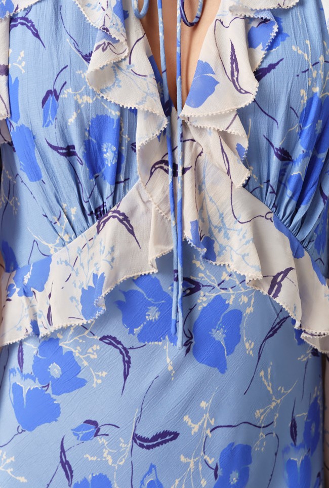 Naomi Floral Long Sleeve Frill Midi Dress