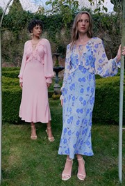 Naomi Floral Long Sleeve Frill Midi Dress
