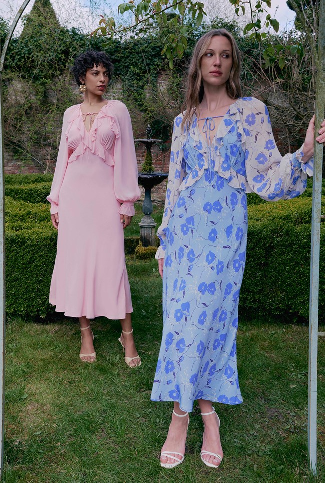 Naomi Floral Long Sleeve Frill Midi Dress