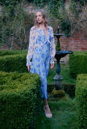 Naomi Floral Long Sleeve Frill Midi Dress