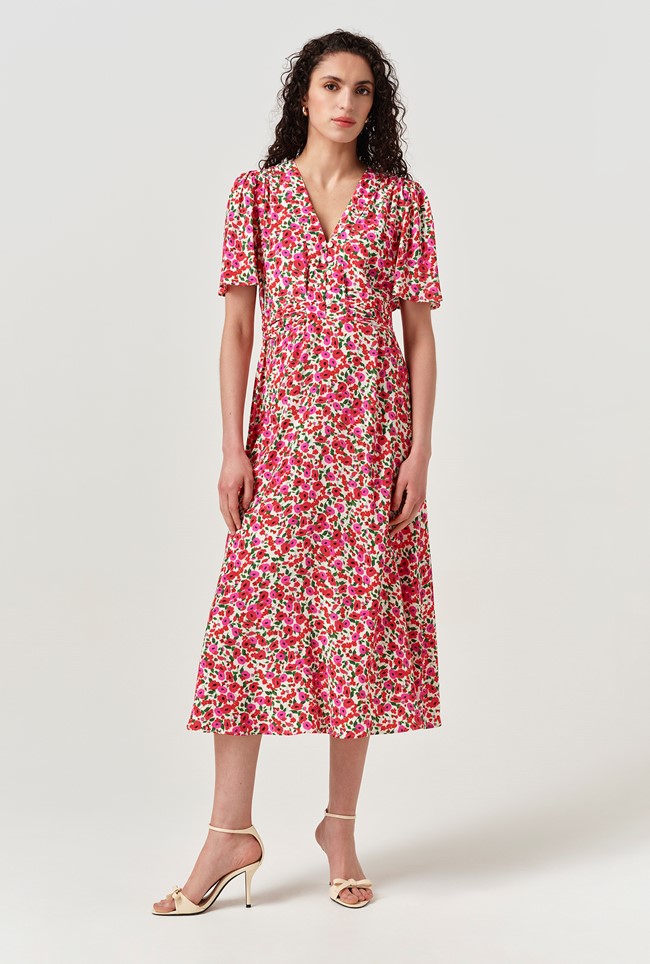 Jess Crepe Floral Midi Tea Dress