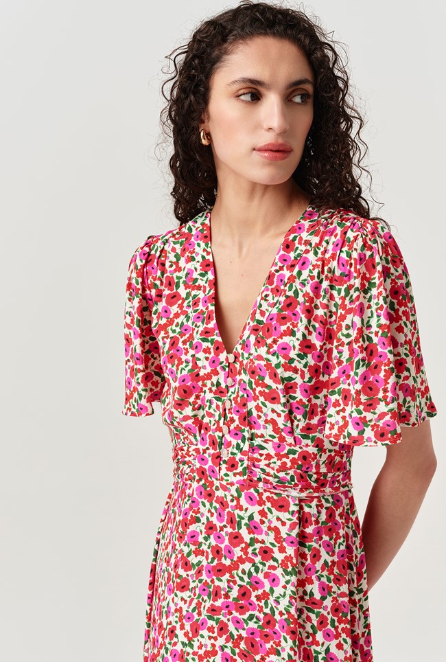 Jess Crepe Floral Midi Tea Dress