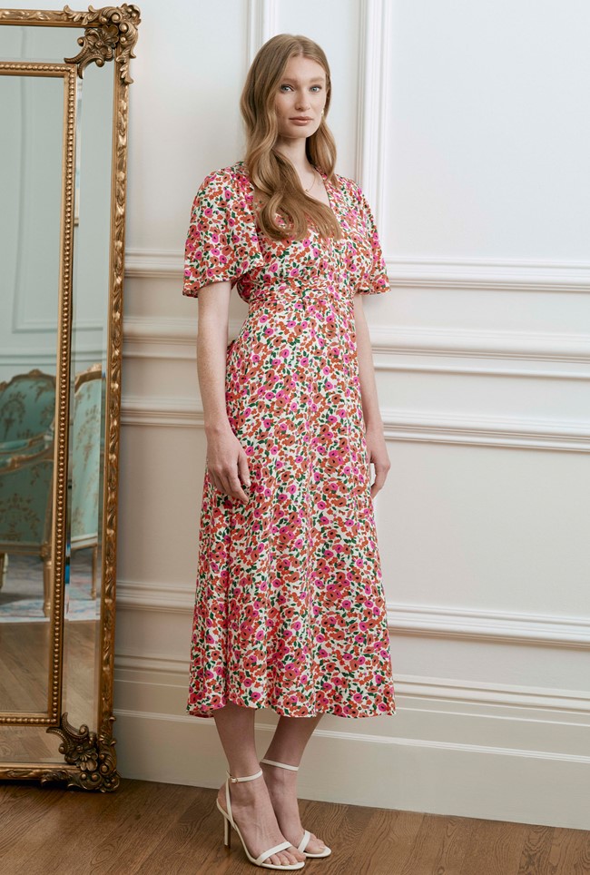 Jess Crepe Opulent Floral Midi Tea Dress