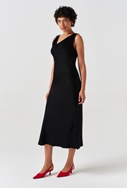Arya Cowl Neck Satin Midi Dress