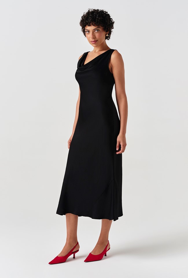 Arya Cowl Neck Satin Midi Dress