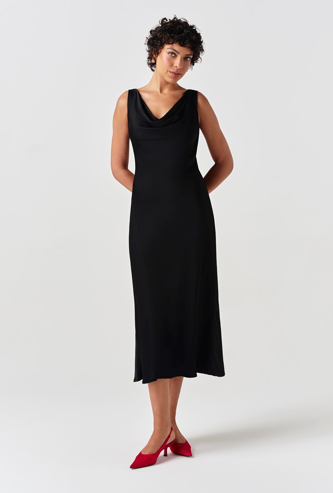 Arya Cowl Neck Satin Midi Dress