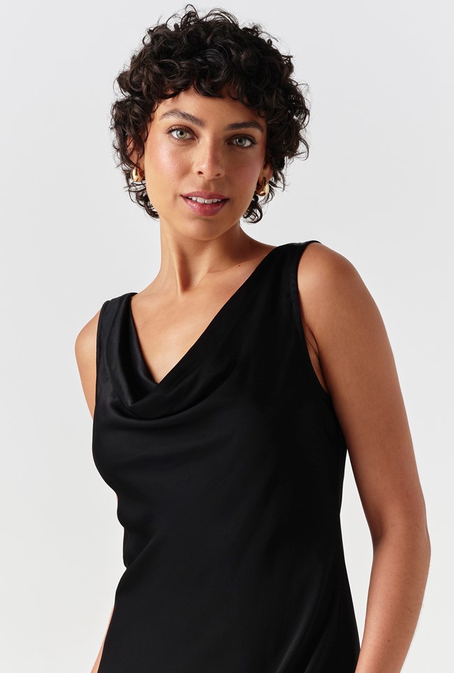 Arya Cowl Neck Satin Midi Dress