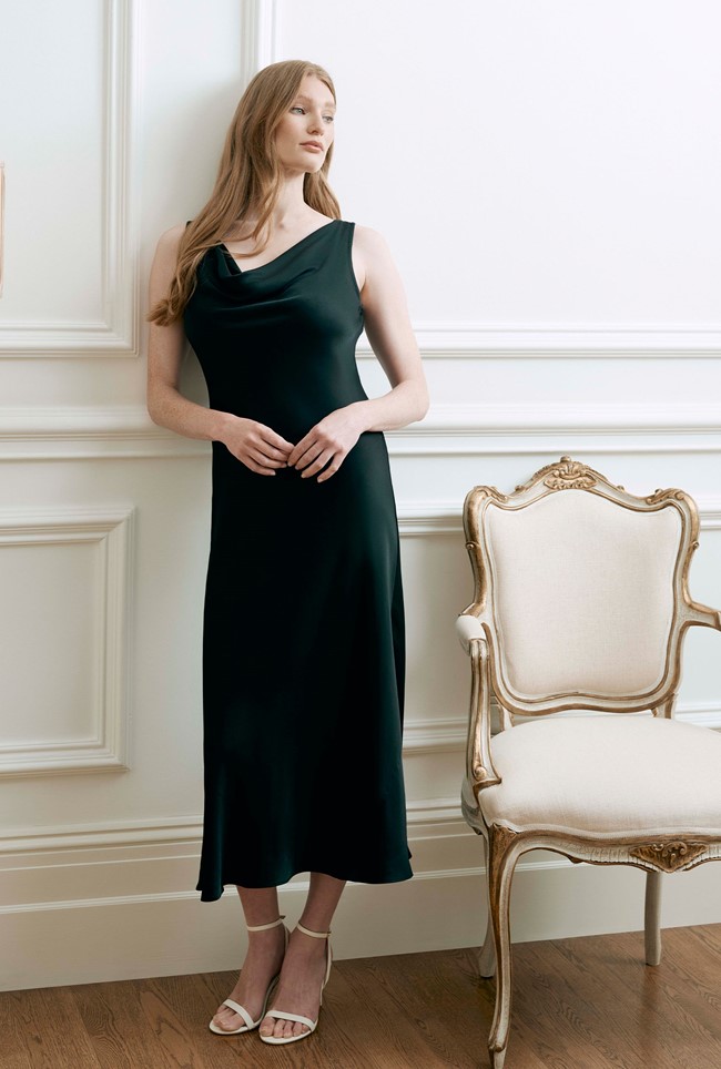 Arya Cowl Neck Satin Midi Dress
