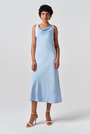 Arya Cowl Neck Satin Midi Dress