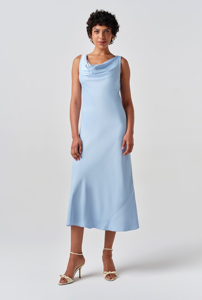 Arya Cowl Neck Satin Midi Dress