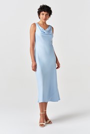 Arya Cowl Neck Satin Midi Dress