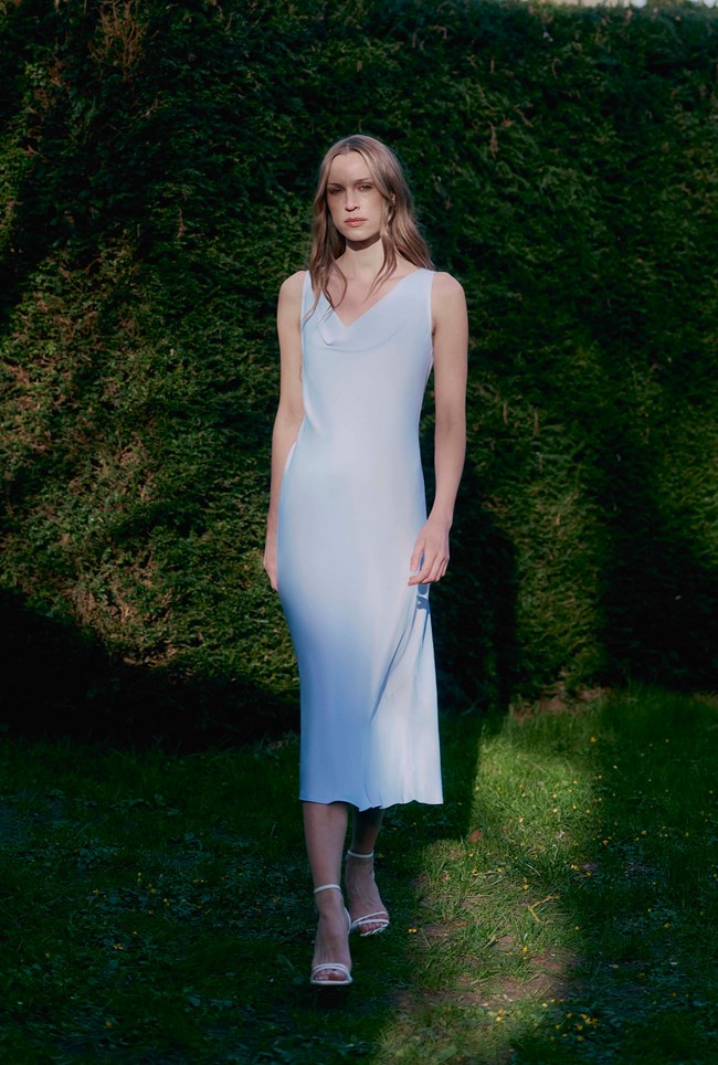 Arya Cowl Neck Satin Midi Dress